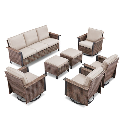 WNG Series: 7-Piece All-Weather Patio Set — 3-Seater Wicker Sofa with 7 Seating Pieces (4 Chairs & 2 Ottomans), WNG Series