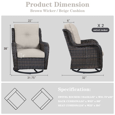 Save 60% - Outdoor 2PC PE Rattan Swivel Glider Chairs, NTC Series - Belord
