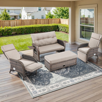 Premium 4-Piece Patio Furniture Set – All-Weather PE Wicker Conversation Set with Loveseat Daybed & 2 Recliner Lounge Chairs for Poolside, NDS Series