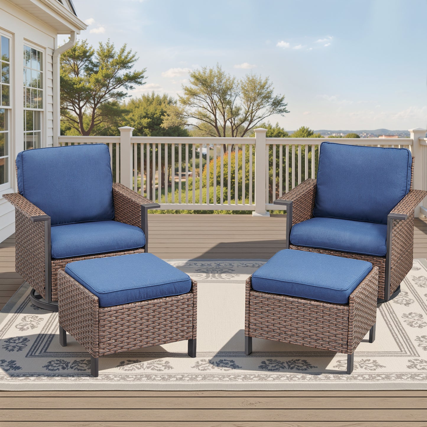 4-Piece Patio Furniture Set with Swivel Rocking Chairs & Ottomans, WNG Series