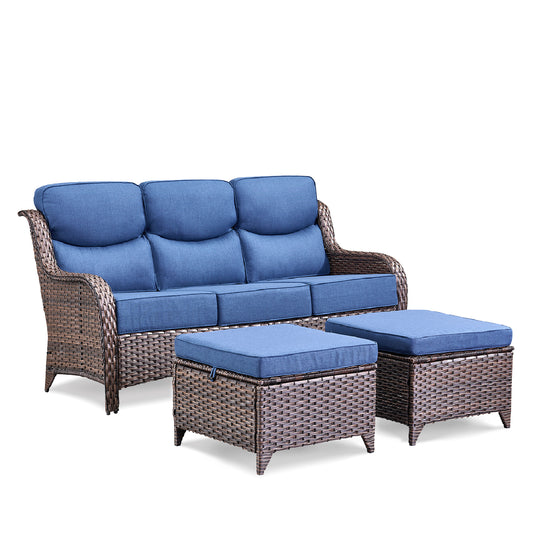 3-Piece All-Weather Wicker Sectional Sofa – 6" Ultra-Thick Cushions & Ottomans, NT Series