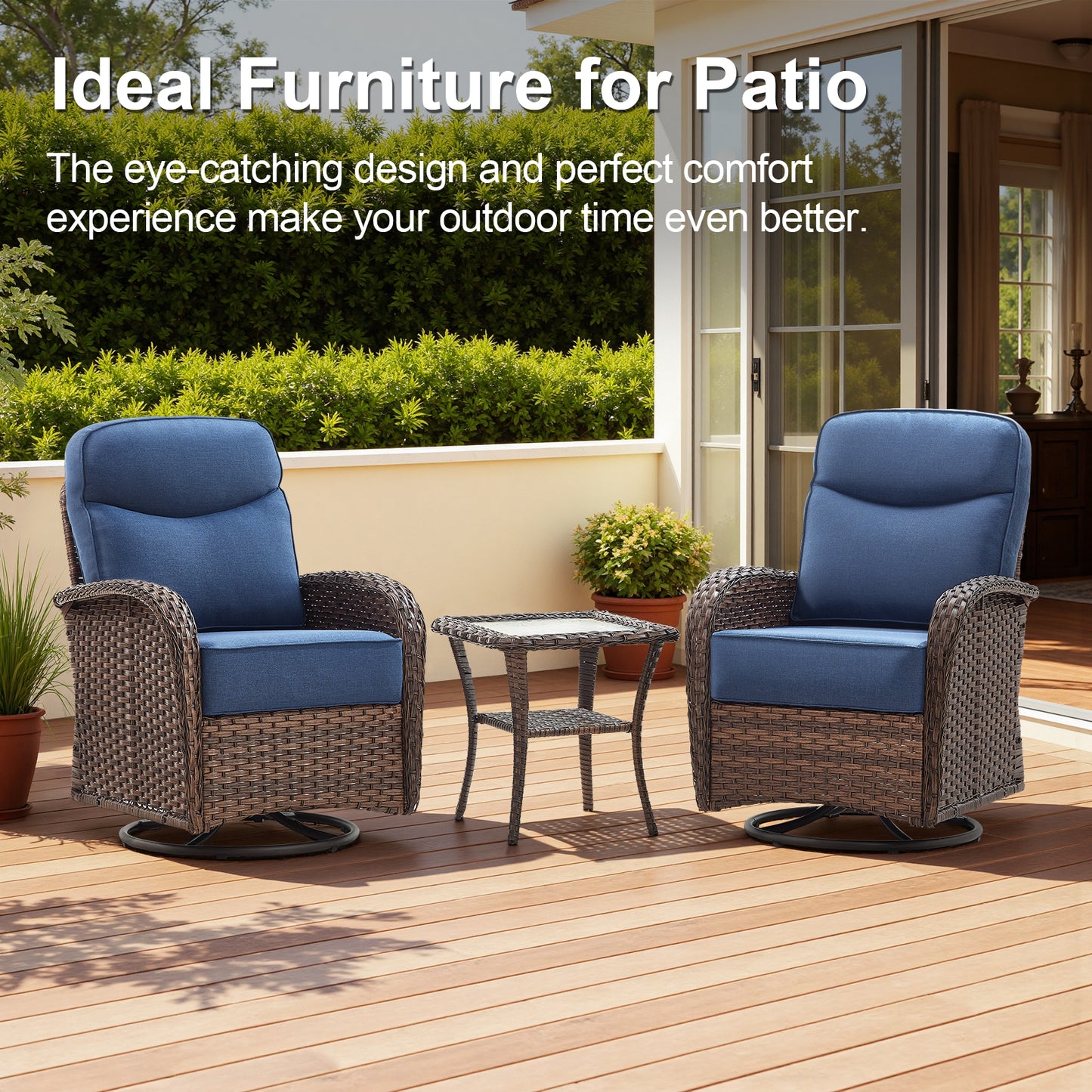 Premium 7-Piece Patio Swivel Chair Set with Square Wicker Fire Pit Table – Cozy Garden Lounge Style, ND Series - Belord