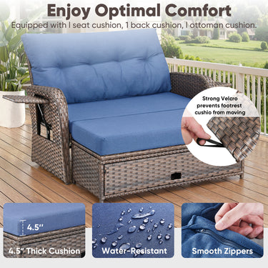 Outdoor Rattan Daybed Set with Multipurpose Ottoman & Side Tray, NDS Series - Belord