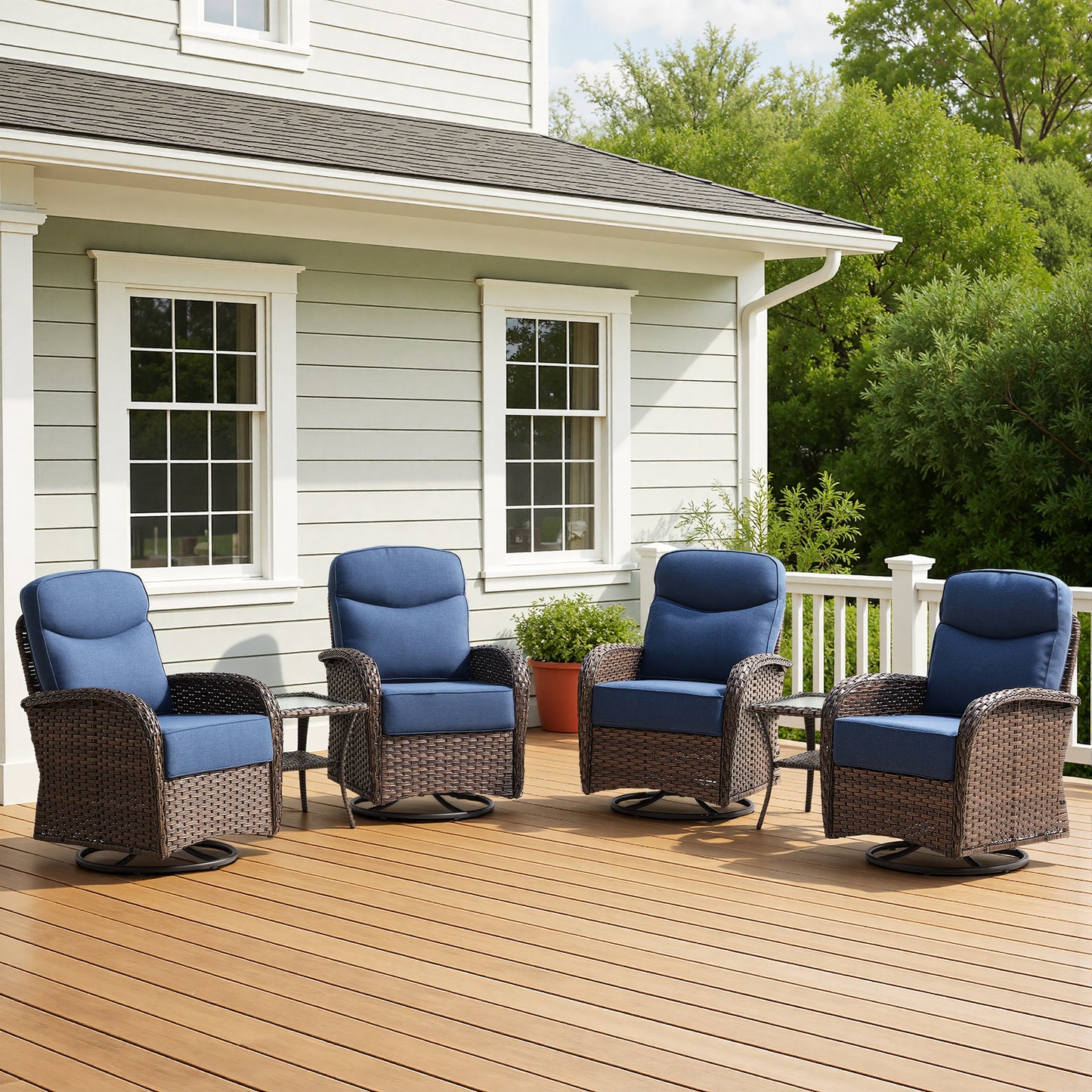 Luxury 6-Piece Swivel Patio Chair Set – High-Back Support, 6" Cushions & Side Tables for Backyard Entertaining, ND Series - Belord