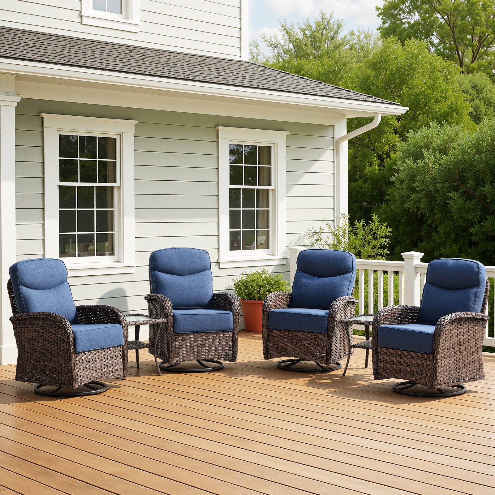 Luxury 6-Piece Swivel Patio Chair Set – High-Back Support, 6" Cushions & Side Tables for Backyard Entertaining, ND Series - Belord