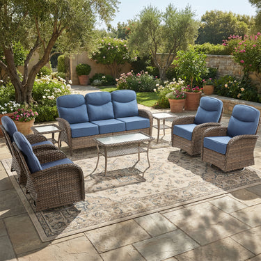 Grand 8-Piece Patio Furniture Set – Sofa & Swivel Rockers, 6" Cushions, Built for Garden Gatherings & Parties, ND Series - Belord