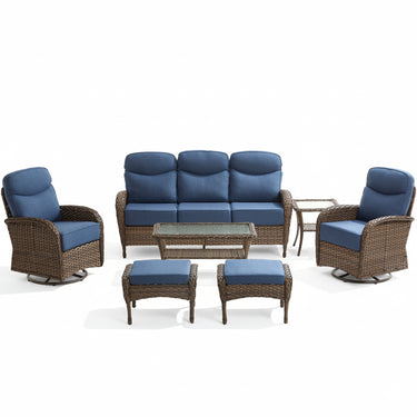 7-Piece Outdoor Seating Set – High-Back Sofa & Swivel Rockers with Ottomans for Stylish Summer Nights, ND Series - Belord