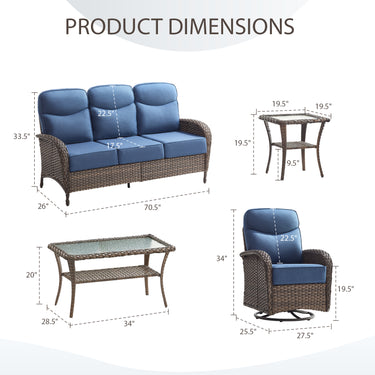 Grand 8-Piece Patio Furniture Set – Sofa & Swivel Rockers, 6" Cushions, Built for Garden Gatherings & Parties, ND Series - Belord