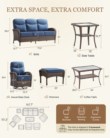 Luxury 10-Piece Patio Set – Sofa & Swivel Chairs with Ottomans, Hand-Woven All-Weather Wicker for Backyard Hosting, ND Series - Belord