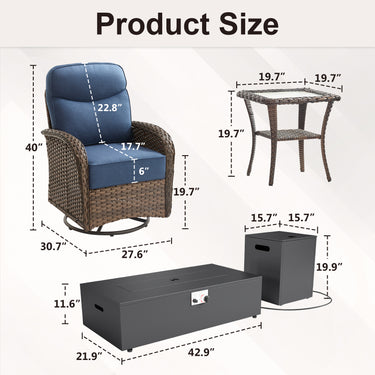 Upgraded 7-Piece Swivel Chair Patio Set with Split Fire Pit Table – Built for Social Summer Nights, ND Series - Belord