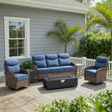 Upgraded 6" Cushion Luxury 5-Piece Patio Furniture Set with Split Fire Pit Table – High-Back Swivel Chairs for Cozy Summer Nights, ND Series - Belord