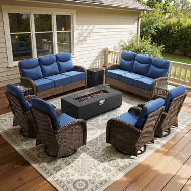 Grand 9-Piece Patio Furniture Collection with Split Fire Pit Table – Designed for Large Outdoor Spaces, ND Series - Belord