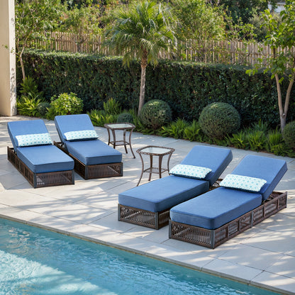 6-Piece Wicker Patio Lounge Set – 4 Adjustable 76.8" Chaise Lounges with 5-Inch Cushions + 2 Side Tables, NTC Series