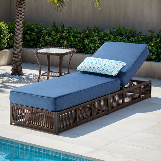Solo Relaxation Set: 1 Adjustable 76.8" Chaise Lounge with 5-Inch Cushions & Side Table, NTC Series