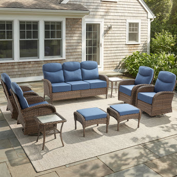 9-Piece Outdoor Conversation Set – Heavy-Duty Swivel Rockers, Waterproof Wicker for Large Deck Spaces, ND Series - Belord