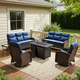 Modern 7-Piece Patio Conversation Set with Rectangular Fire Pit Table – All-Weather Wicker & High Back Comfort, ND Series - Belord