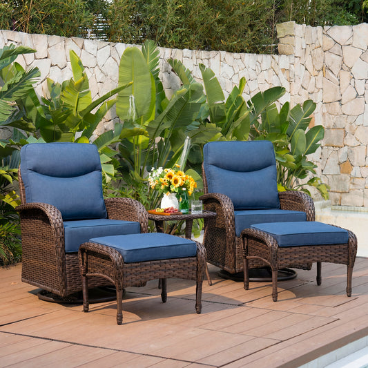 Upscale 5-Piece Swivel Chair Patio Set – Hand-Woven Wicker, 6" Cushions & Ottomans for Premium Garden Comfort, ND Series - Belord
