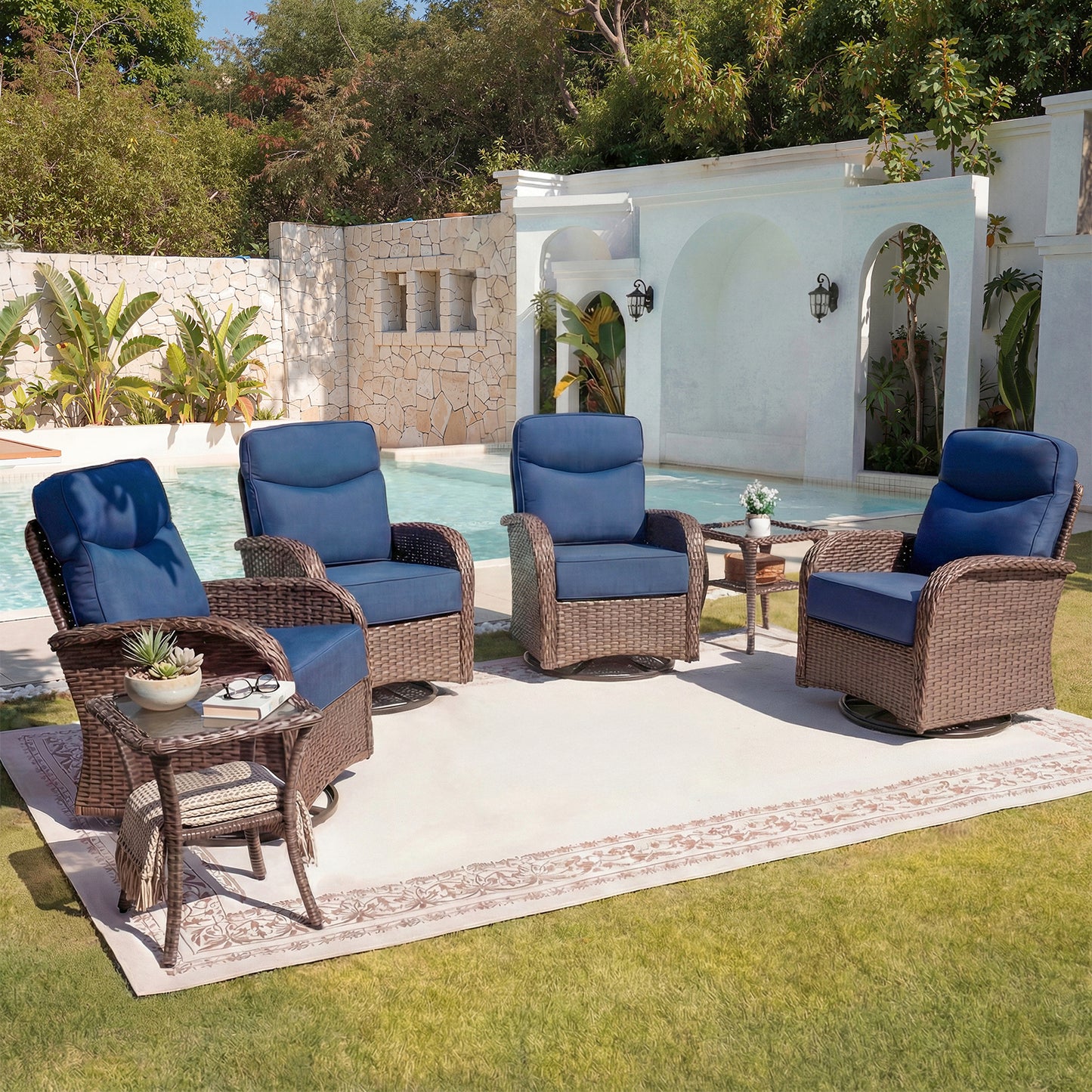 Luxury 6-Piece Swivel Patio Chair Set – High-Back Support, 6" Cushions & Side Tables for Backyard Entertaining, ND Series - Belord