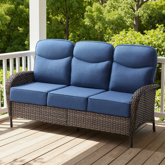 Premium 1-Piece Patio Sofa with Upgraded 6" Cushions – All-Weather Hand-Woven Wicker, High-Back Comfort for Garden & Front Porch, ND Series - Belord