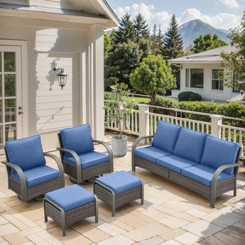 Patio Conversation Set 5-Piece with 1 Sofa, 2 Swivel Glider Chairs, 2 Ottoman, HW Series - Belord