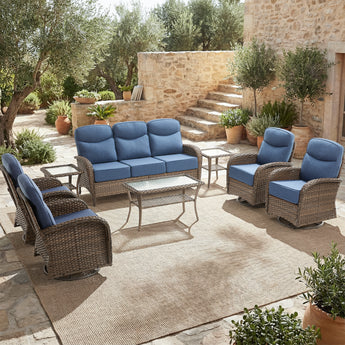 Grand 8-Piece Patio Furniture Set – Sofa & Swivel Rockers, 6" Cushions, Built for Garden Gatherings & Parties, ND Series - Belord