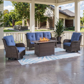 4-Piece Wicker Patio Set, Fire Pit Table & Swivel Chair, NTC Series