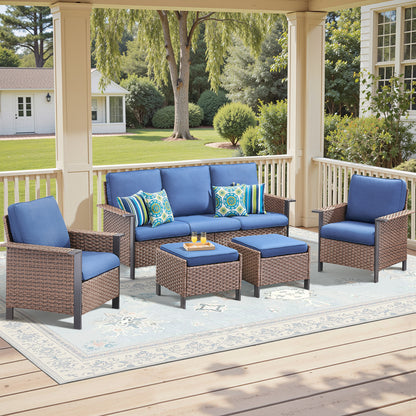 5-Piece All-Weather PE Wicker Conversation Set — Includes 1 Sofa, 2 Patio Chairs & 2 Ottomans with Cushions, WNG Series