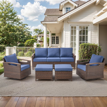 BBR Series 5-Piece Outdoor Sofa Set: 2 Swivel Chairs  + 3-Seater with Ottomans - Belord