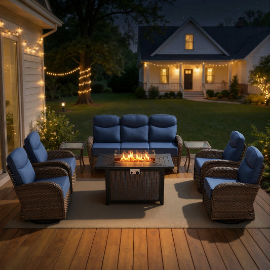 Premium 8-Piece Patio Conversation Set with Metal Fire Pit Table – All-Weather Wicker for Outdoor Parties, ND Series - Belord