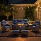 Luxury 7-Piece Patio Lounge Set with Metal Fire Pit Table & Ottomans – Deep Cushion Comfort for Deck Evenings, ND Series - Belord