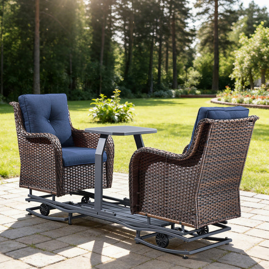 Belord 2-Person Outdoor Wicker Glider Loveseat with Integrated Side Table & Cushioned Seats, NTC Series