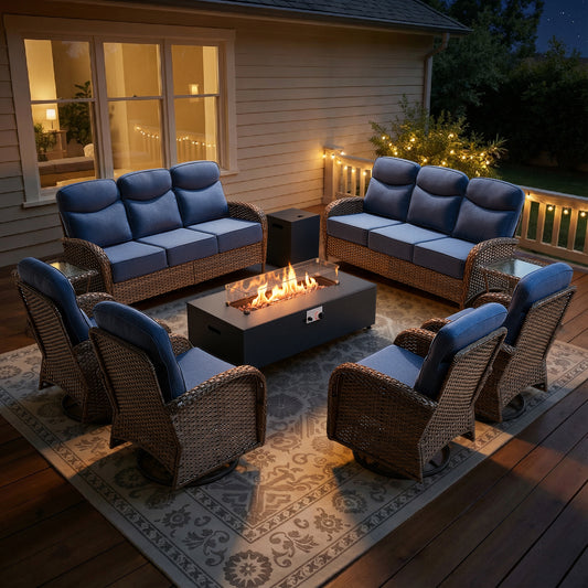 Grand 9-Piece Patio Furniture Collection with Split Fire Pit Table – Designed for Large Outdoor Spaces, ND Series - Belord