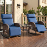 Luxury 3-Piece Adjustable Rocking Set - PE Wicker Recliners with Side Tables, NDS Series - Belord