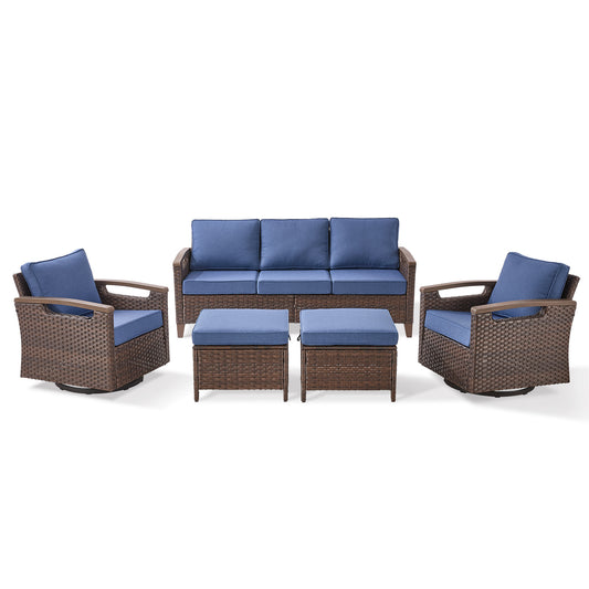 BBR Series 5-Piece Outdoor Sofa Set: 2 Swivel Chairs  + 3-Seater with Ottomans