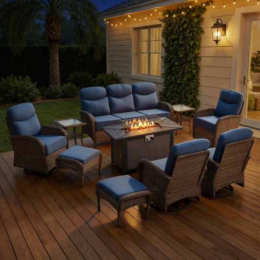 Premium 10-Piece Patio Furniture Set with Metal Fire Pit Table – High-Back Seating for Backyard Living, ND Series - Belord