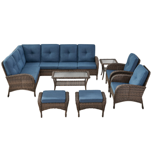 Large Sectional Set 12-Piece with Patio Chairs, Coffee Table, Side Table, and Ottoman, NDS Series