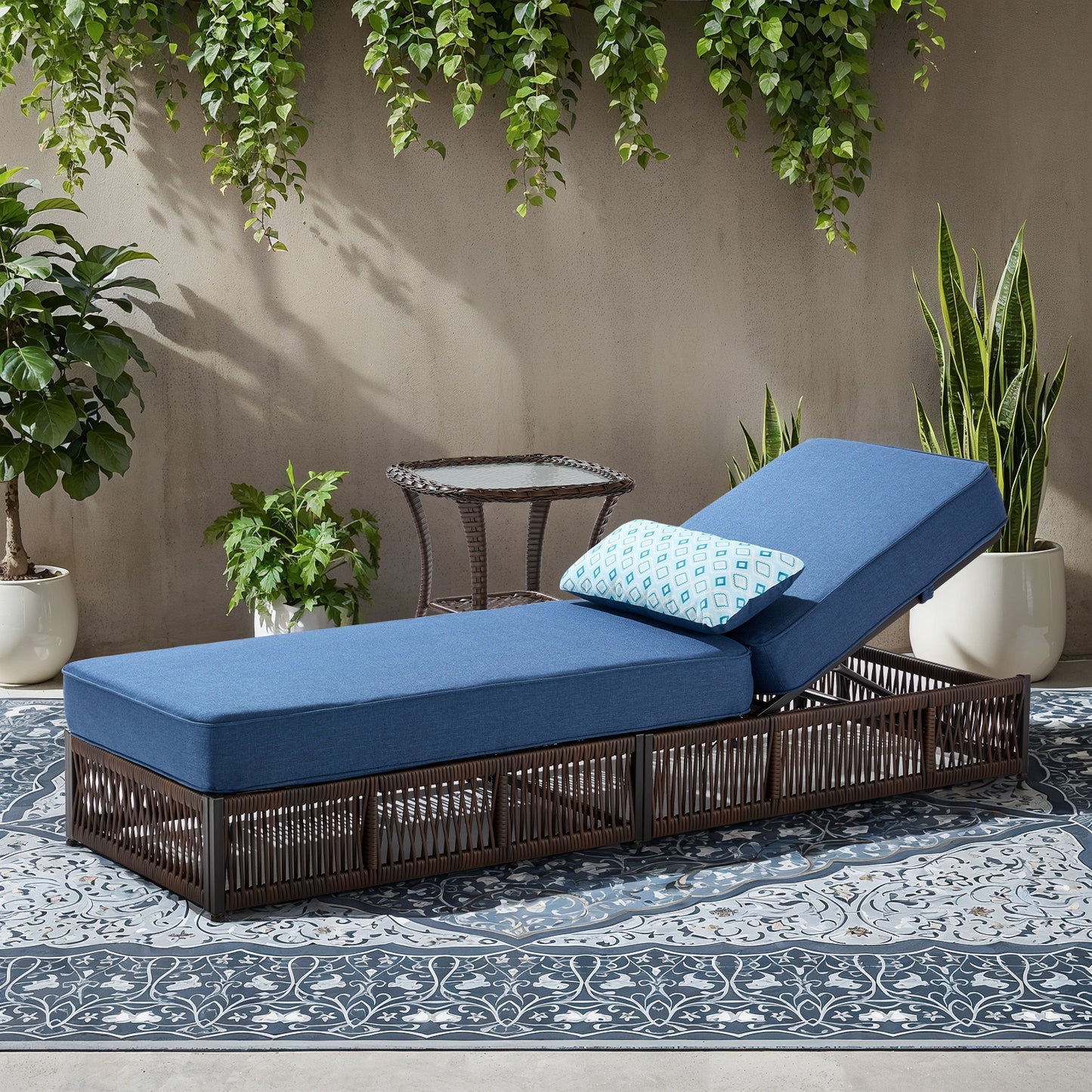 Solo Relaxation Set: 1 Adjustable 76.8" Chaise Lounge with 5-Inch Cushions & Side Table, NTC Series
