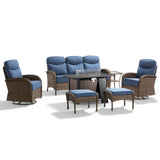 Luxury 7-Piece Patio Lounge Set with Metal Fire Pit Table & Ottomans – Deep Cushion Comfort for Deck Evenings, ND Series - Belord