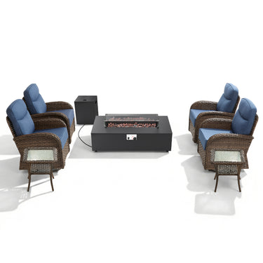 Upgraded 7-Piece Swivel Chair Patio Set with Split Fire Pit Table – Built for Social Summer Nights, ND Series - Belord