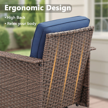 Outdoor Patio Furniture Set (8-Piece): All-Weather Wicker Sofa & 4 Patio Chairs & 2 Ottomans & Side Table, WNG Series
