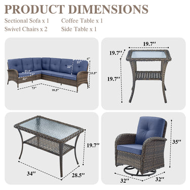 Large Sectional Set 10-Piece with Swivel Glider Chairs, Coffee Table, and Side Table, NDS Series - Belord