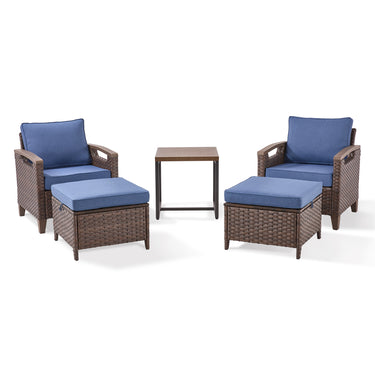 BBR Series 5-Piece Outdoor Set: 2 Patio Chairs, Footrests & Side Table - Premium All-Weather Wicker Patio Furniture - Belord