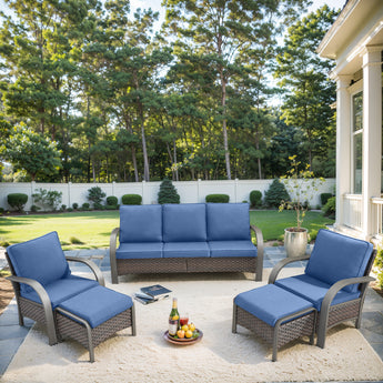 Patio Conversation Set 5-Piece with 1 Sofa, 2 Patio Chairs, 2 Ottoman, HW Series - Belord