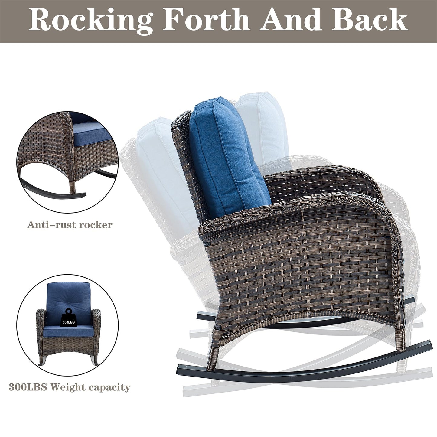 Wicker Rocking Chairs Set with Side Table, NDS Series