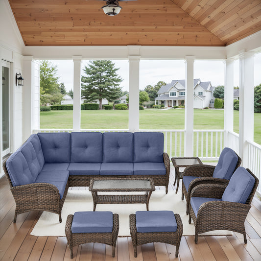 Large Sectional Set 12-Piece with Patio Chairs, Coffee Table, Side Table, and Ottoman, NDS Series