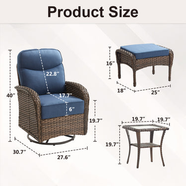 Premium 10-Piece Swivel Chair Patio Set – Deep 6" Cushions & Ottomans for Flexible Outdoor Lounging, ND Series - Belord