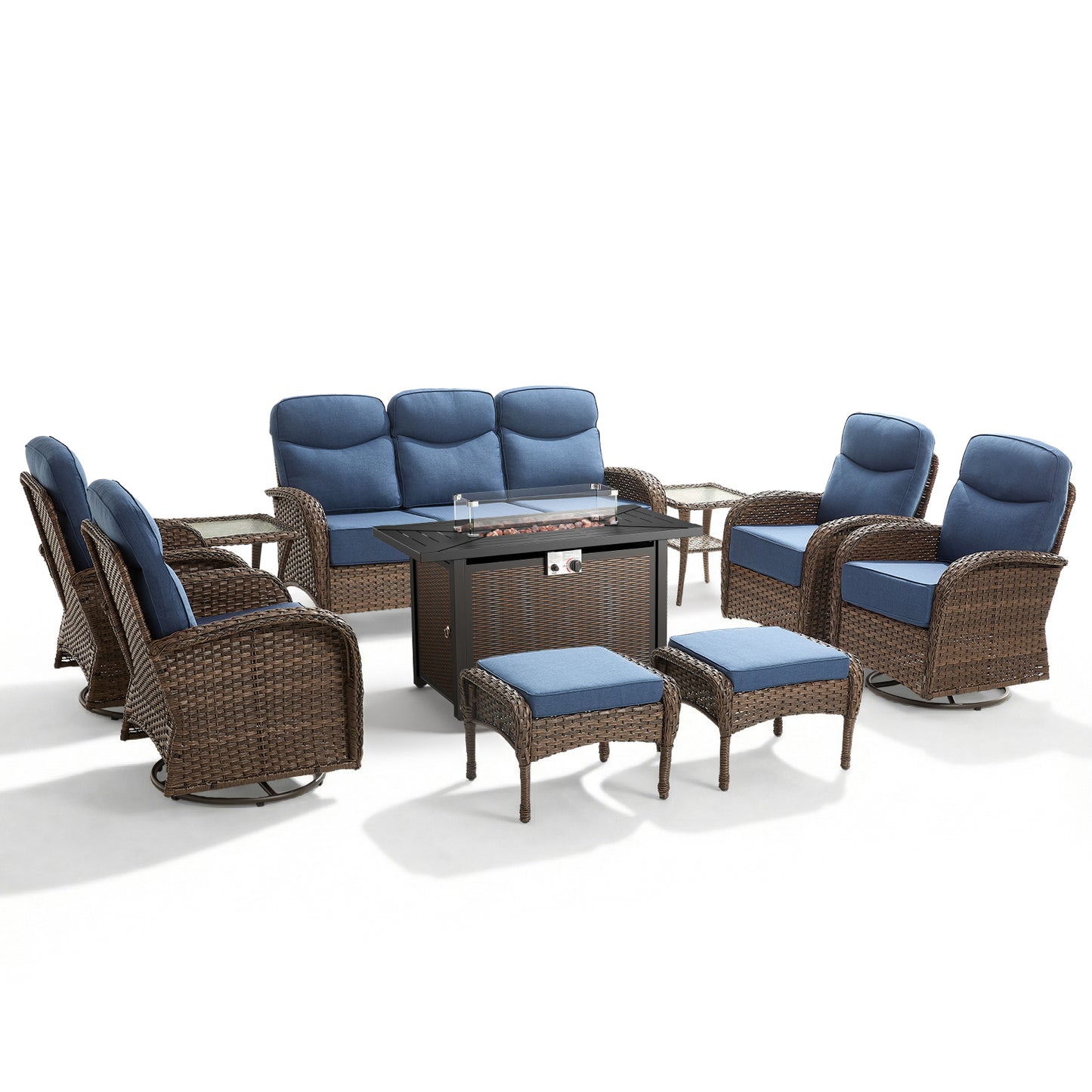 Premium 10-Piece Patio Furniture Set with Metal Fire Pit Table – High-Back Seating for Backyard Living, ND Series - Belord