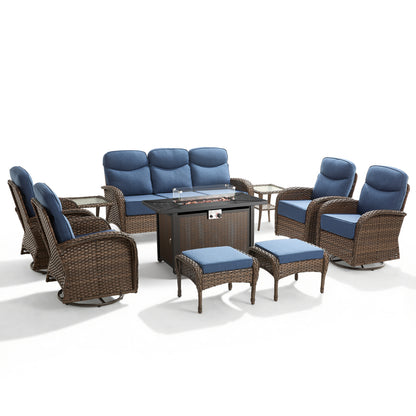 Premium 10-Piece Patio Furniture Set with Metal Fire Pit Table – High-Back Seating for Backyard Living, ND Series - Belord