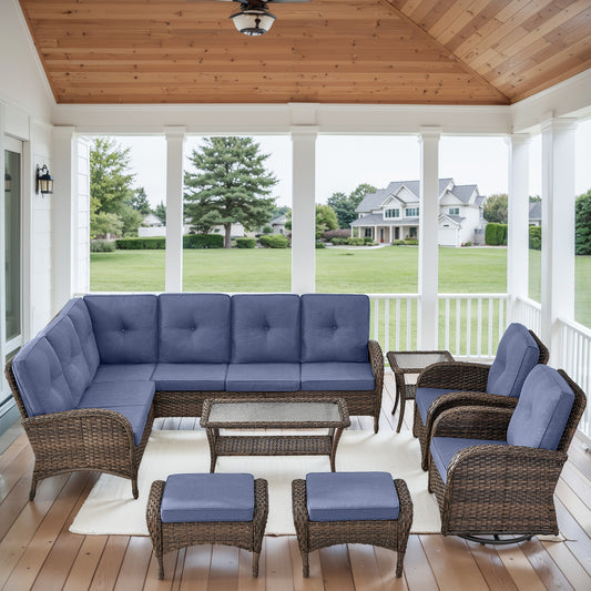 Large Sectional Set 12-Piece with Swivel Glider Chairs, Coffee Table, Side Table, and Ottoman, NDS Series
