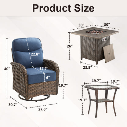 Premium 7-Piece Patio Swivel Chair Set with Square Wicker Fire Pit Table – Cozy Garden Lounge Style, ND Series - Belord